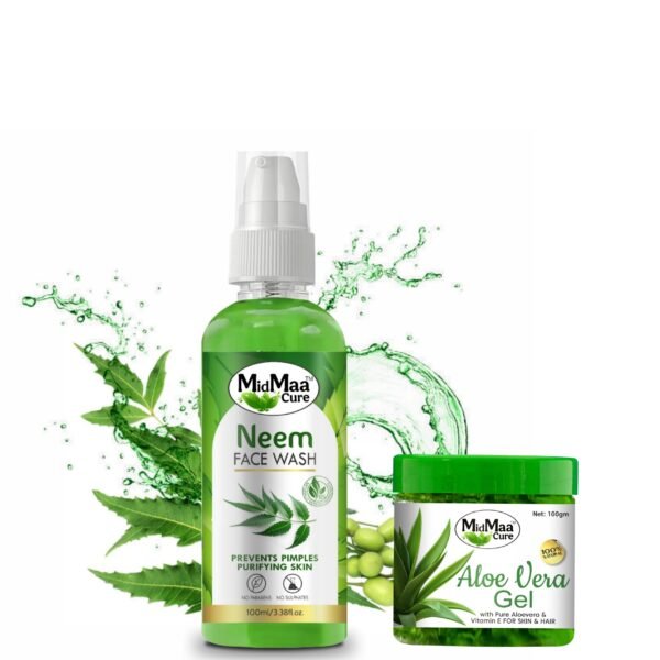 MidMaa Cure Pure Neem Face Wash + 100% Original Aloe Vera Gel Combo